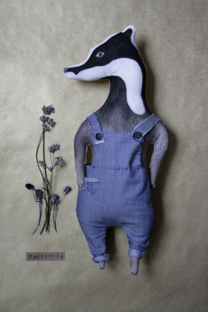 textile art doll badger